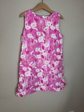 Lilly Pulitzer Pink Floral Butterfly Dress Girls Size 7 Pockets